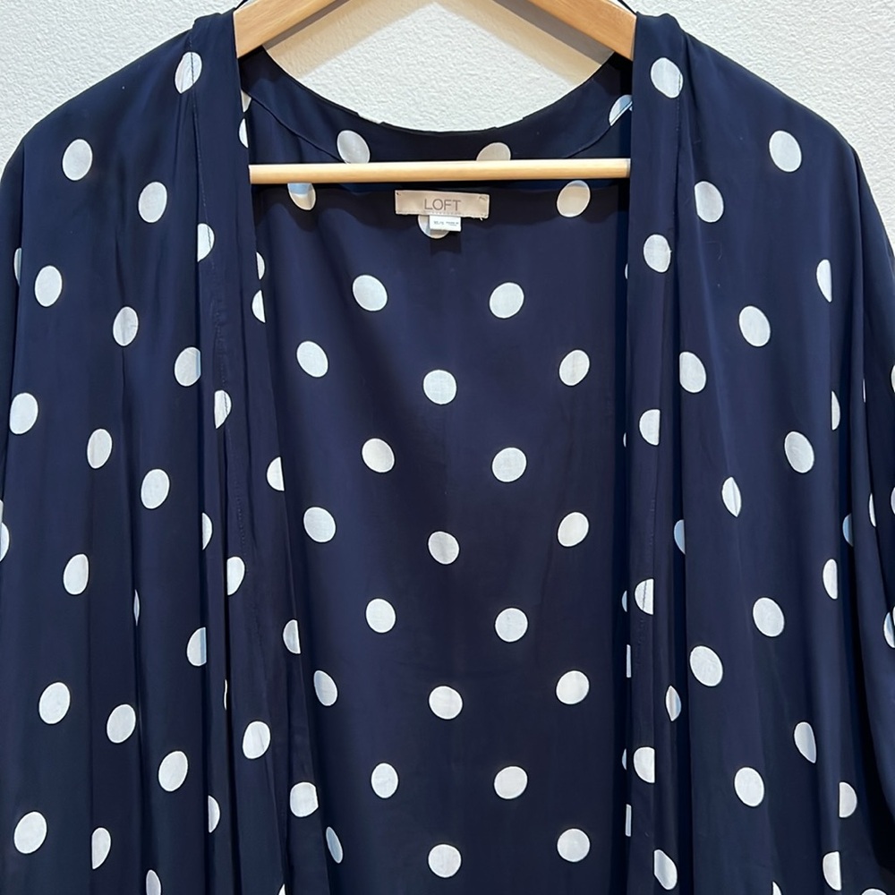 NWOT LOFT dark blue polka dot kimono coverup cardigan - Picture 3 of 7